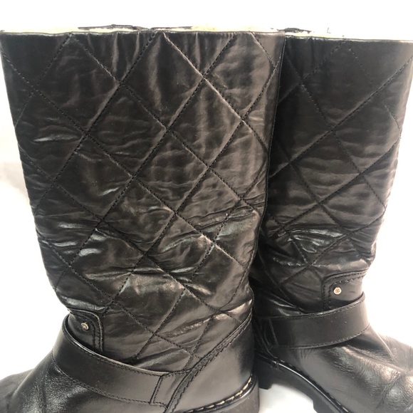 CHANEL Black Quilted Leather Shearling Biker Boots - Picture 11 of 13